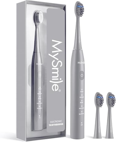 MySmile DY156 Electric Toothbrush for Adults, Rechargeable Sonic Battery Toothbrush Portable with 3 Brush Heads, 2 Mins 5 Modes Smart Timer, 45000VPM, One Charge for 60 Days (Gray, M)