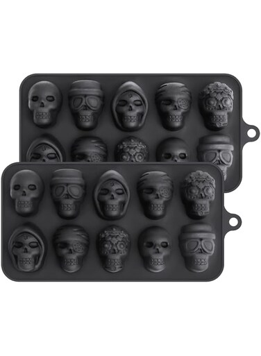 AUFUYAOLIN Silicone Chocolate Molds Skull Candy Mold for Jelly Crayon Resin, Pack of 2
