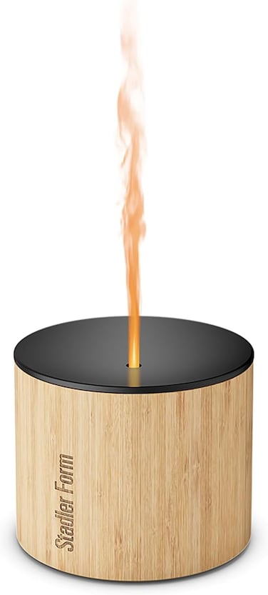 Swiss Design Aroma Diffuser Nora with Bamboo Housing and Aluminium Lid for Indoor and Outdoor Use, Emits Essential Oils and Enchanting with Flame Effect Wireless up to 7 Hours