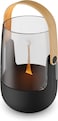 Swiss Design Aroma Diffuser Sophie and Lantern with Battery up to 11 Hours, Suitable for Indoor and Outdoor Use, Illuminated and Scented with Flame Effect, for Essential Oils, Black with Bamboo