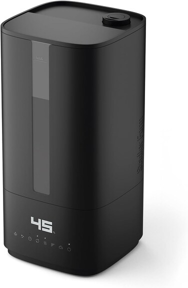 Stadler Form Humidifier Oliver, Large Rooms up to 60 m&sup2; Quiet, Small, Powerful, Room Humidifier, 6 Levels, Auto Mode LEDs Switchable Integrated UV lamp, Germ-free Mist, Black