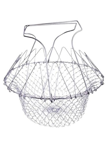 Dubai Gallery Foldable Steam Rinse Strainer Silver 23X12Centimeter