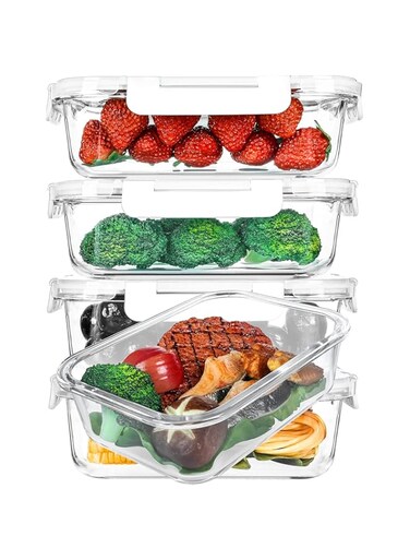 M MCIRCO [5-Packs, 36 Oz.] Glass Meal Prep Containers with Locking Lids Glass Food Containers,Airtight Lunch Container,Microwave, Oven, Freezer and Dishwasher (4.5 Cup, White)