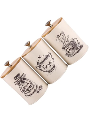 Oasisgalore 3pcs Kitchen Storage Containers Food Storage Tin Tea Leaf Seal Cans Sugar Seal Jars with Lids.