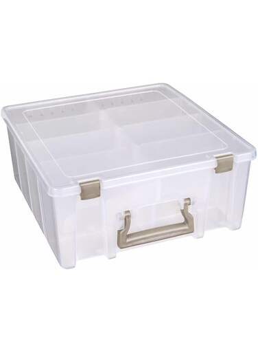 ArtBin 6990SO Super Satchel Double Deep with Removable Dividers, Large Portable Art &amp; Craft Storage with Handle, Translucent/Gold, Clear &amp; Gold