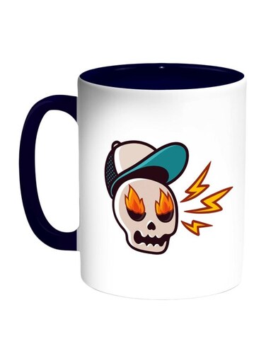 Skull With A Cap Printed Coffee Mug Dark Blue/White/Cyan