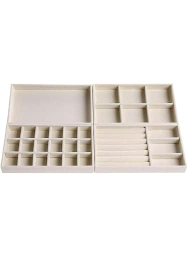 Erweicet 1 Set Beige Stackable Jewelry Trays Organizer, Jewelry Holder Tray Storage Box for Earring Necklace Bracelet Ring
