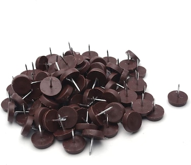 AL ARQAM 16mm Brown Nylon Slider Glides - 100pcs Chair, Table &amp; Sofa Leg Protector Pads with Plastic Glide Nails