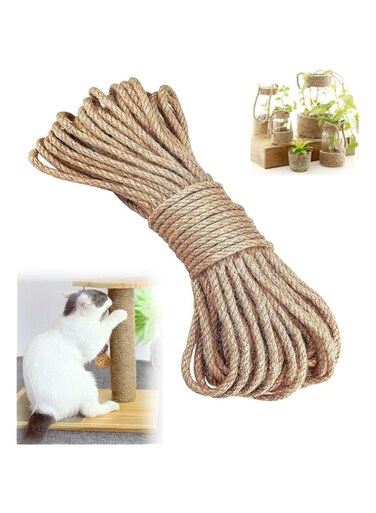 Khazna Natural Sisal Rope for Cat, Replacement Cat Scratching Post Sisal Rope, Replacement Cat Tree and Tower DIY Scratcher Thick Rope (4mmx30m)