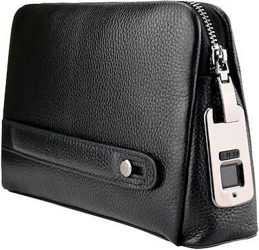 Biometric Fingerprint Lock Genuine Leather Handbag &ndash; Anti-Theft Clutch Wallet for Men &amp; Women, Smart Recognition Security, Stores 10 Fingerprin