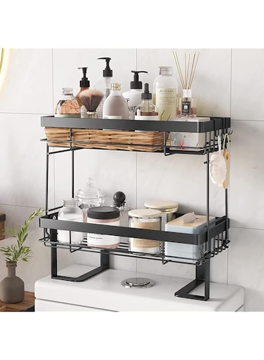 COVAODQ Over The Toilet Storage 2 Tier Bathroom Organizer Shelves Multifunctional over toilet bathroom organizer, No Drilling with Wall Mounting Space Saver