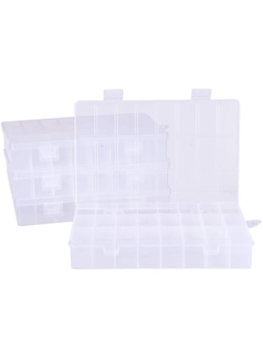 PandaHall Elite 4 Pack 24 Grids Jewelry Dividers Box Organizer Clear Plastic Bead Case Storage Container for Beads, Jewelry, Nail Art, Small Items Craft Findings 19x13x3.6cm, Compartment: 4.1x2.3cm