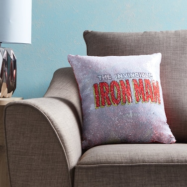 Iron Man Letter Printed Style Pillow Polyester Grey/Red 40 x 40cm