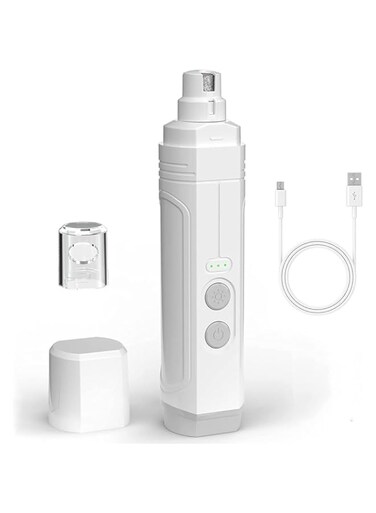 Aputue Electric Dog Nail Grinder, Rechargeable Cordless Pet Nail Trimmer, Low-Noise Dog or Cat Nail Trimmer with LED Light, Pet Nail Grinder for Small, Medium and Large Dogs（White）