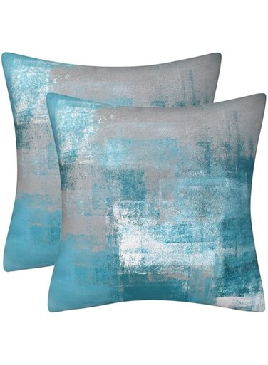 DILOXNSU Cushion Covers 50cm x 50cm Set of 2 Double-Sided Teal Grey Velvet Abstract Art Modern Decorative 20 x20 Inch Pillow Cover for Sofa Livingroom Bed Cushions Cases