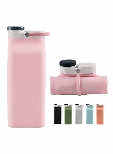 Collapsible Water Bottle BPA Free - Foldable Water Bottle for Travel Sports Bottles with Triple Leak Proof Lightweight 20oz, Pink