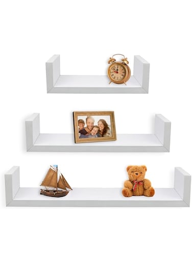 Greenco Set Of 3 Floating U Shelves, White Finish
