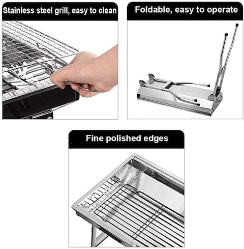 Portable Stainless Steel Charcoal Grill - Folding BBQ Grill for Outdoor Camping, Lightweight and Premium Barbecue Experience for Travel and Wild Adventures