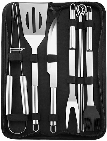 9 Pcs BBQ Grill Tool Set Stainless Steel Barbecue Accessories Kits with Carry Bag