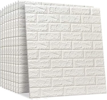 PE Foam 3D Wall Tile Pattern, Self-Adhesive, Anti-Collision, Waterproof Wall Sticker (70x77cm), Bundle of 10pcs - White