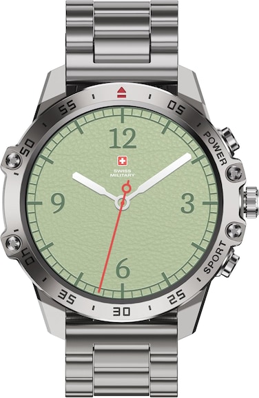 Swiss Military DOM5 Smartwatch 1.43" AMOLED, Bluetooth Calling, Multi Language, Health &amp; Sports Tracking, Wireless Charging, 7 Days Battery, IP68, iOS/Android Compatible,Silver Frame with Steel Strap