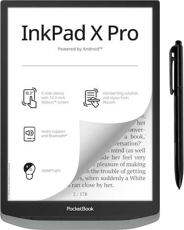 Pocketbook Inkpad X Pro E-Reader &amp; E-Note, E-Ink Notepad, Handwriting-Feature &amp; Pen, Glare-Free 10.3'' Mobius Screen, Powered By Android, Smartlight, Audio- &amp; E-Book Reader, Bluetooth &amp; WiFi