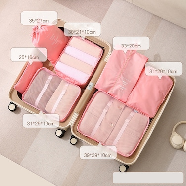 Mei Homecenter 7-Piece Travel Storage &amp; Luggage Organizer Set &ndash; Clothing Packing Bags for Travel, Pink