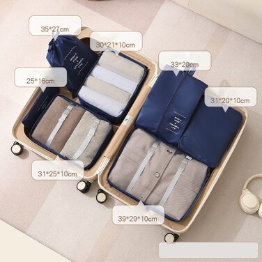 Mei Homecenter 7-Piece Travel Storage &amp; Luggage Organizer Set &ndash; Clothing Packing Bags for Travel, Blue