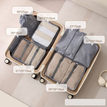 Mei Homecenter 7-Piece Travel Storage &amp; Luggage Organizer Set &ndash; Clothing Packing Bags for Travel, Grey