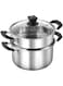 Masroo 3 Piece Premium Heavy Duty Stainless Steel Steamer Pot Set Includes 3400ml Cooking Pot, 2200ml Steamer Insert and Vented Glass Lid   Stack and Steam Pot Set for All Cooking Surfaces