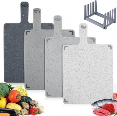 Durable Plastic Chopping Board Set with Stand - Dishwasher Safe, BPA Free, Perfect for Kitchen &amp; Camping, Flexible Small Cutting Boards for Caravan Accessories