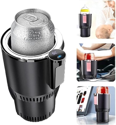 2-in-1 Smart Car Cup Cooler and Heater, Smart Cup for Car with LED Temperature Display Touch Control, Keep Drink Cold or Hot in Car Cup Holder Fits in Commuter Road Tripper, Black