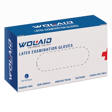 Wolaid Latex Examination Powder Free Hand Gloves Large Size, Pack of 100&rsquo;s