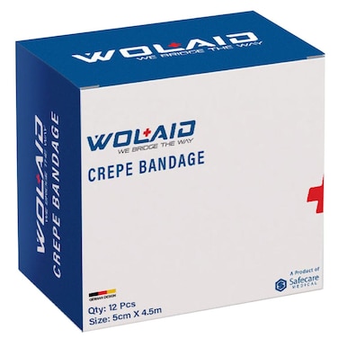 Wolaid Crepe Bandages For Pain Relief 5cm*4.5 m, Pack of 12&rsquo;s