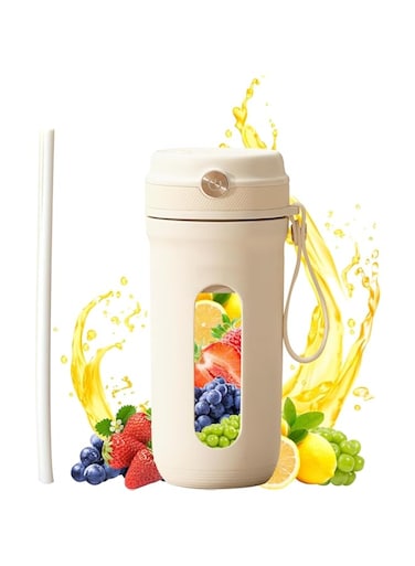 ALMEKAQUZ Portable Blender, Personal Size Blender for Shakes and Smoothies with 10 Ultra Sharp Blades, 16 Oz Mini Blender USB Rechargeable Type-C for Travel/Picnic/Office/Gym(Milky White)