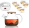 1CHASE Borosilicate Glass Teapot with Bamboo Lid 1000 ML with Tea Warmer and 80 ml Double Wall Glass 6 Pc