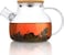 1CHASE Borosilicate Glass Teapot with Bamboo Lid and Removable Infuser 1000ML, Double Wall Glass Coffee Cups Handle 250 ML (2 Pcs)
