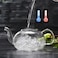 1CHASE Borosilicate Glass Teapot 1500 ML with Heart Shape Tea Warmer and Double Wall Glass 80 ML (6 Pcs)