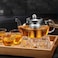 1CHASE Borosilicate Glass Teapot 1500 ML with Heart Shape Tea Warmer and Double Wall Glass 80 ML (6 Pcs)