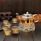 1CHASE Borosilicate Glass Teapot 1500 ML with Heart Shape Tea Warmer and Double Wall Glass 80 ML (6 Pcs)