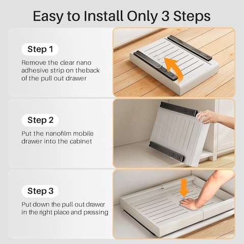 1CHASE Pull out Cabinet Organizer, Expandable Heavy Duty Slide out Drawers Fixed with Adhesive Nano Film for Pots, Roll out Shelf Storage for Kitchen Base Cabinet Organization