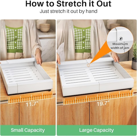 1CHASE Pull out Cabinet Organizer, Expandable Heavy Duty Slide out Drawers Fixed with Adhesive Nano Film for Pots, Roll out Shelf Storage for Kitchen Base Cabinet Organization