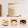 1CHASE Borosilicate Glass Rice Dispenser with Wooden Stand - 5L/8L Flour and Cereal Container with Airtight Bamboo Lid, Glass Measuring Cup, and Multipurpose Storage for Kitchen - 5L (5L)