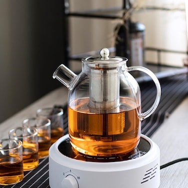 1CHASE Borosilicate Glass Teapot with Stainless Steel Infuser &amp; Removable Lid   1600ml Large Capacity Loose Leaf Tea Strainer with Heat-Resistant Tea Pot Filter for Kitchen