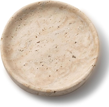 1CHASE Natural Travertine Round Marble Tray Beige, For Jewels Perfume Makeup Tray, Coffee Table Tray, Bathroom Tray, Serving Tray, Dining Area, Bedroom 25cm X 2.5