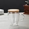 1CHASE Double Walled Glass Coffee Cups with Handle and with Bamboo Lid, Insulated Coffee Mugs Perfect for Cappuccino, Macchiato, Latte, Tea, Juice, Iced &amp; Hot Pack Of 2 (350ML)