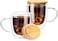 1CHASE Double Walled Glass Coffee Cups with Handle and with Bamboo Lid, Insulated Coffee Mugs Perfect for Cappuccino, Macchiato, Latte, Tea, Juice, Iced &amp; Hot Pack Of 2 (350ML)