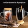 1CHASE Double Walled Glass Coffee Cups with Handle and with Bamboo Lid 450ml, Insulated Coffee Mugs Perfect for Cappuccino, Macchiato, Latte, Tea, Juice, Iced &amp; Hot Pack Of 2 (450ML)