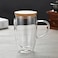 1CHASE Double Walled Glass Coffee Cups with Handle and with Bamboo Lid 450ml, Insulated Coffee Mugs Perfect for Cappuccino, Macchiato, Latte, Tea, Juice, Iced &amp; Hot Pack Of 2 (450ML)