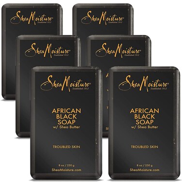 SheaMoistureBar Soap 6 Count for Troubled Skin African Black Soap Cleanser with Shea Butter 8 oz